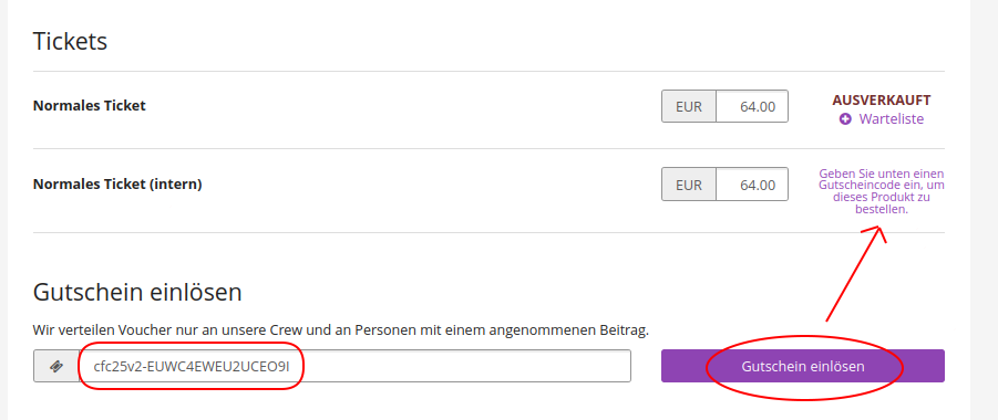 Screenshot von Pretix Seite