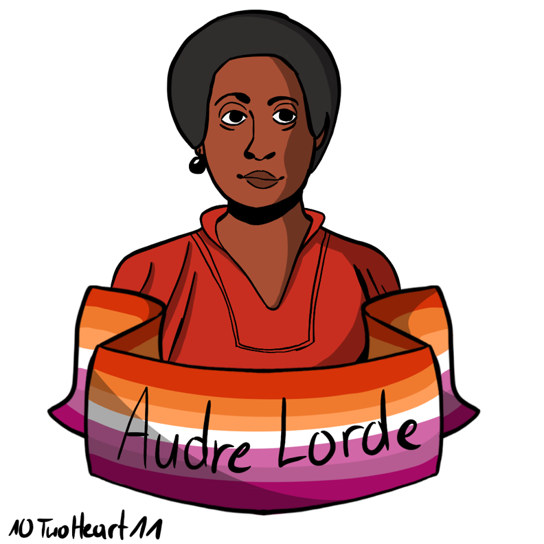 Illustrated portrait of Audre Lord. License CC BY-NC-SA 4.0 TwoHeart, https://www.instagram.com/10twoheart11/