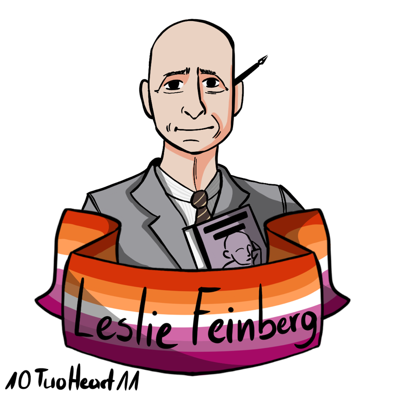 Illustrated portrait of Leslie Feinberg. License CC BY-NC-SA 4.0 TwoHeart, https://www.instagram.com/10twoheart11/